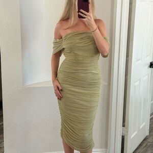 Missguided Strapless Sage Green Dress